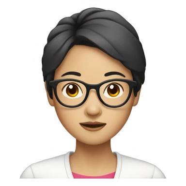 Asian woman with short dark hair and round glasses sticker
