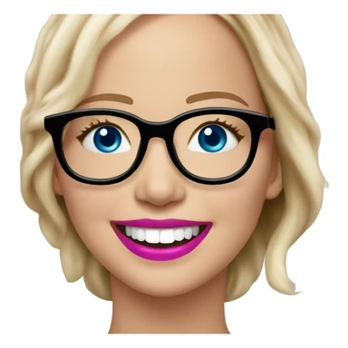Happy laughing Jennifer Lawrence,  blue eyes wearing glasses and pink lipstick  sticker