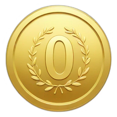 gold coin with "0" label in center and minimal laurel sticker