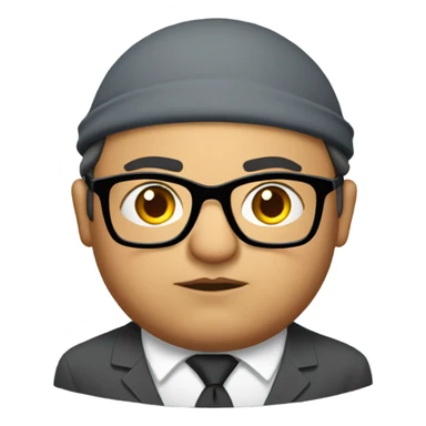Grumpy fat indian teacher with glasses, and wearing gray beret and small eyes sticker