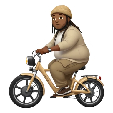 fat black man with short dreads and a beanie on a electric bike sticker