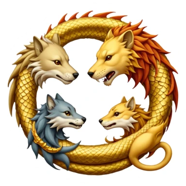A wolf, a lion, a dragon (all eating each other's tail) ouroboro sticker