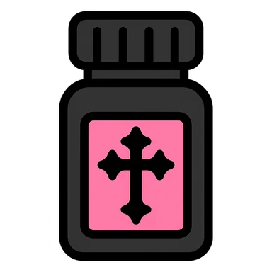 BLACKPINK-inspired gothic pill bottle, no hearts, bold and stylish, black and pink colors, minimal icon style sticker