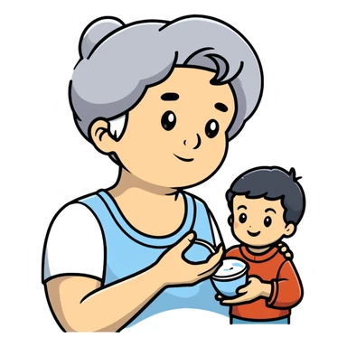 Grandmother offering yogurt to grandson sticker