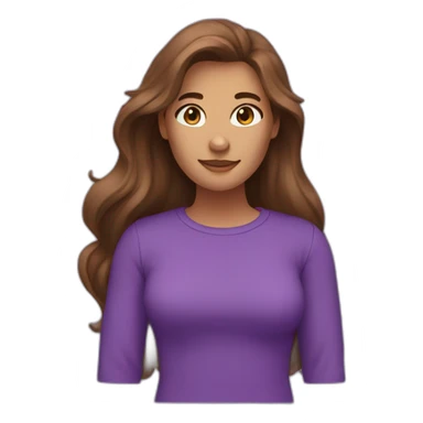 women,brown long hair,using purple tshirt and saying hello sticker