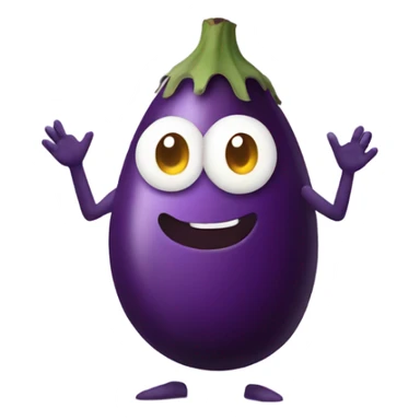 Eggplant with arms around an egg on each side sticker