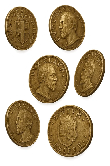 6 scudi realistici in 3d fluttuano in aria, iperrealistico 4k sticker