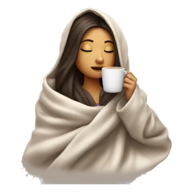 girl brunette inside a blanket sipping coffee eyes closed sticker