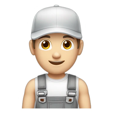 Pale skinned fit Man with dark brown hair in a white cap, gray jeans and gray polo T-shirt keeping a pasted with tape box into his hands sticker