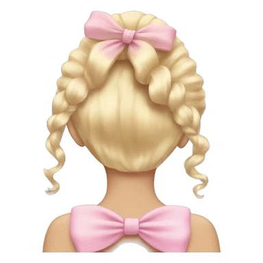blonde open hair from behind with a pastel pink bow sticker