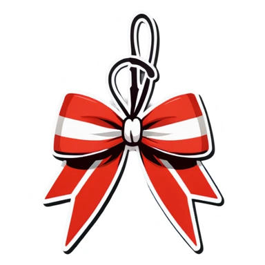 the braided bow like a string with red and white sticker