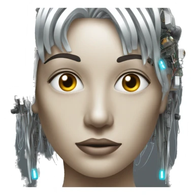 Silver hair female cyborg head with mask and circuits sticker