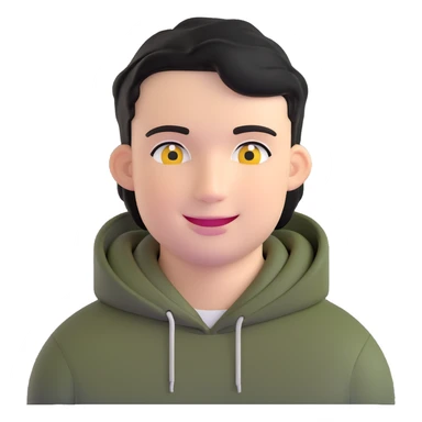 man with smiley face, black hair military cut, brown eyes, wearing 2 circle earrings and a black hoodie sticker
