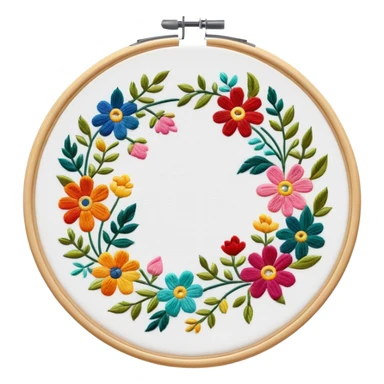 embroidery hoop with colorful floral pattern sticker