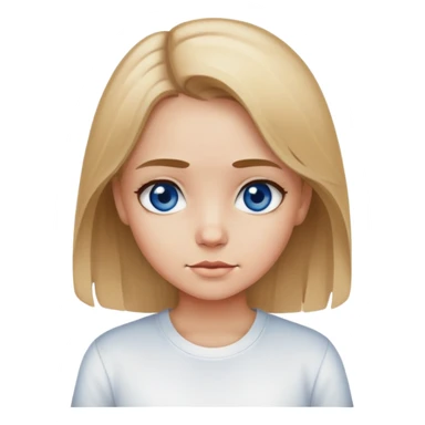 A girl with a dirty blonde hair whit a dark blue eyes and white shit with a text I love me sticker