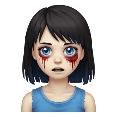 zombie emoji 🧟‍♀️ dark hair long her shoulders bangs emo and ragged haircut blue eyes sticker