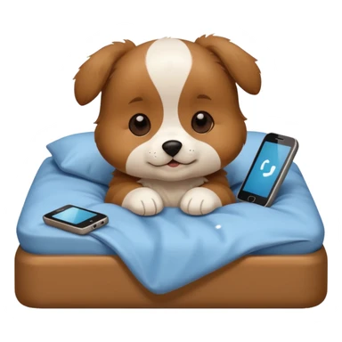  puppy in bed with phone sticker