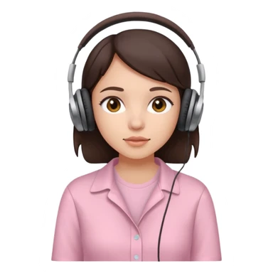 aesthetic brunette girl in light pink shirt with headphones on sticker