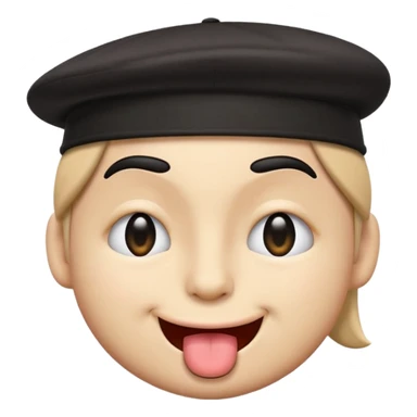 A cartoon-style emoji face with a backwards black cap, winking with the left eye and sticking the tongue out to the left. The expression is playful, cheeky, and confident, with raised eyebrows adding to the fun vibe.
 sticker