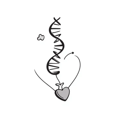 Hand-drawn DNA strand with heart element, representing sexual health testing and care sticker