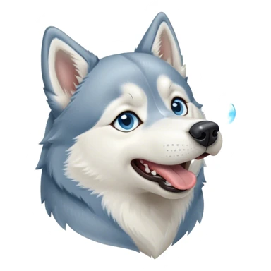 Cinematic Cute Yawning Siberian Husky Portrait Emoji, Head tilted slightly with a dramatic, wide-open yawn, showcasing a thick grey and white coat with a frosty sheen, floppy ears slightly drooping, round icy blue eyes barely open in drowsy contentment, Simplified yet irresistibly adorable features, highly detailed, glowing with a soft, cool glow, high shine, relaxed yet expressive, stylized with a touch of whimsy, bright and endearing, soft glowing outline, capturing the essence of a sleepy yet affectionate companion, so drowsy it feels like it could stretch out of the screen and curl up for a nap! sticker