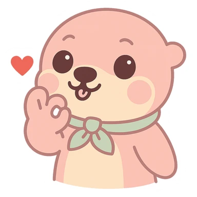 Move the otter's hand so it is almost touching its mouth in the chef's kiss gesture, keep the red heart, kawaii style with transparent background. sticker