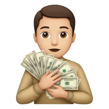 the shh emoji holding a big stack of dollars sticker