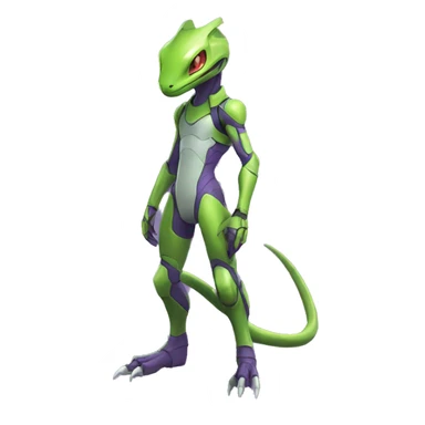 A Lizard-Reptile-Raptor-Alien-Genesect-Mewtwo-Fakémon, with a futuristic visor-helmet, wearing a techwear-suit, Full Body sticker