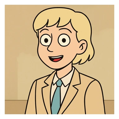 person with light blonde hair, short bangs, bright black eyes, small upturned nose, nice outfit sticker