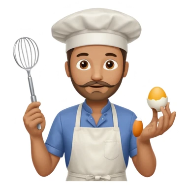 Middle aged male pastry chef - with a small beard, apron, white hat, and holding an egg beater in his hand sticker