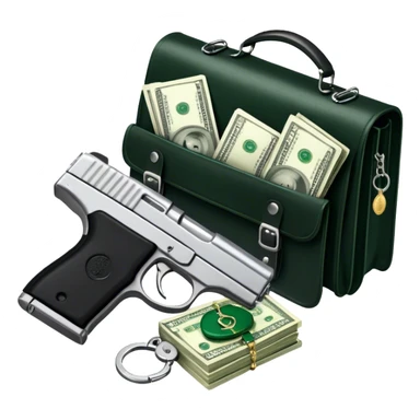 Icon for Action & Crime Reading: open book with text and picture, silhouette of a gun, a bag of money, a police badge. Surrounding elements include a pair of handcuffs, a briefcase and scattered bullet casings. Transparent background. sticker