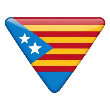 Catalonian estelada flag, ultra-minimalist, essential shapes, red and yellow stripes, simple blue triangle, small white star sticker