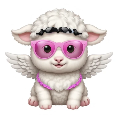 a white baby lamb with white angel wings and pink sunglasses on sticker