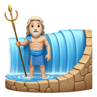 iOS-style 3D emoji: parted sea forming two high curved water walls, with a small figure of Moses in the middle holding a raised staff, standing on dry ground. sticker