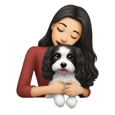 Dark-red-haired girl kiss her Maltese-Black-dog sticker