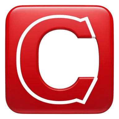 A bold white capital letter "C" centered inside a red rounded square, flat emoji design, glossy shiny light reflection on the top left, same style as 🅱️ emoji, simple and clean, transparent background, no extra elements sticker