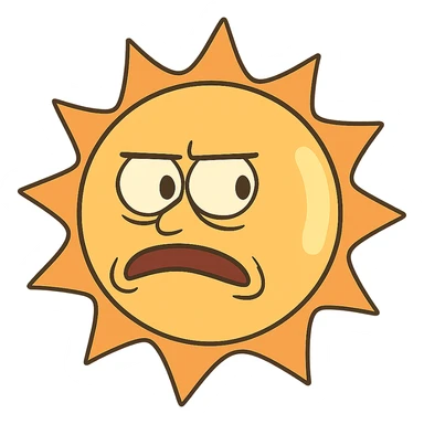 flat toon style sun with sunlight shining at its side sticker