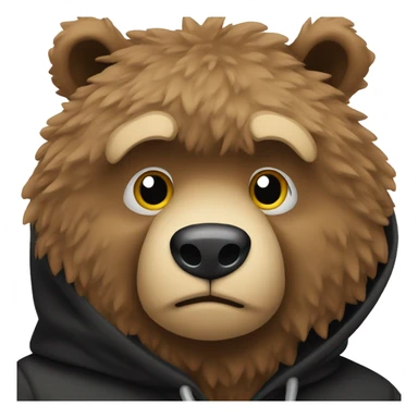 A rugged bear with a fitted black hoodie pulled up over its fur sticker