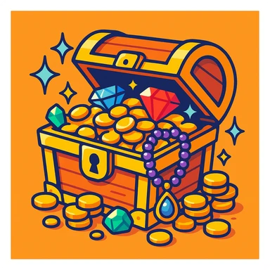 treasure chest, vibrant cartoon style sticker