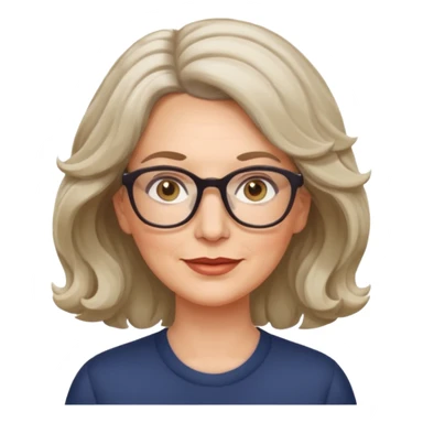middle-aged white woman, wavy medium-length hair, hazel eyes, glasses sticker