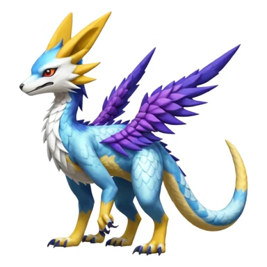 Colorful scaly flurry Latias-Sergal-Vernid-Lombax-Renamon-Zeraora-Bastet-Fakémon-hybrid-fusion-creature, full body sticker