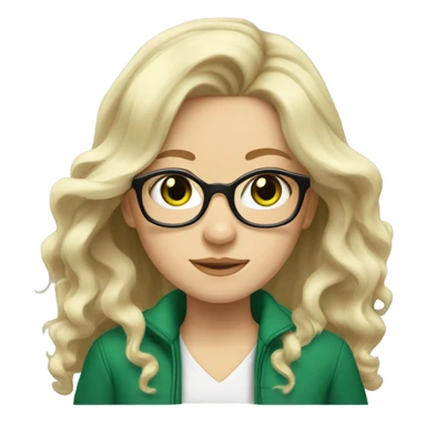 White blonde girl with glasses wavy medium long hair and green eyes sticker