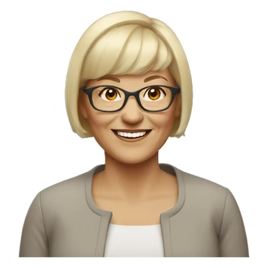 smiling older woman with short blonde hair with bangs and glasses sticker