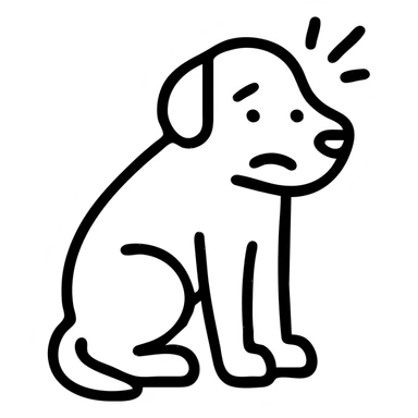 Anxious dog with worried expression, tail between legs, and stress lines sticker