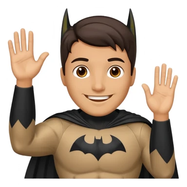 Make a man with brown eyes and dark hair in a Batman costume waving "hello" sticker