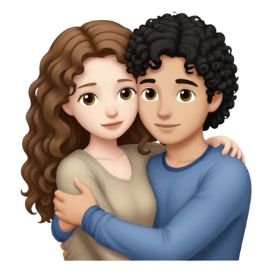 girl with long light brown hair and pale skin hugging a boy with black curly hair and tanned skin sticker
