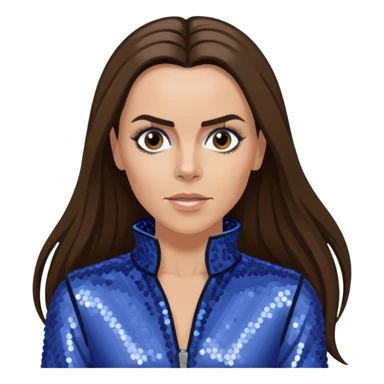 Mel C from Spice Girls with long dark brown ponytail hair, perwinkle sequin outfit, light skin sticker