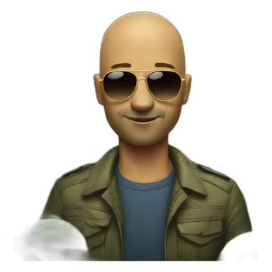A bald 40 years old man using sunglasses with a clock in a jungle sticker