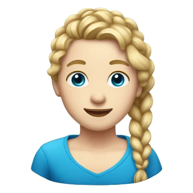 A person who has white skin, dirty blonde hair in 1 braid, blue eyes, red shirt sticker