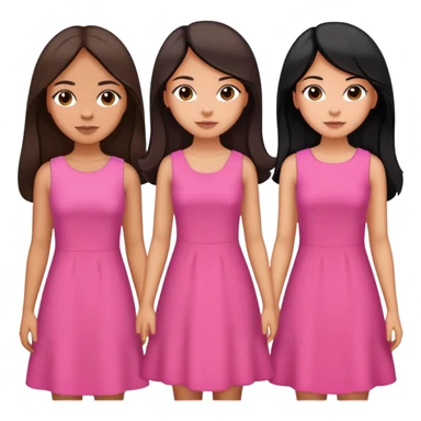 Three sisters, light skin with long dark brown hair, tan skin long black hair, tan skin dark brown short hair, pink dresses sticker